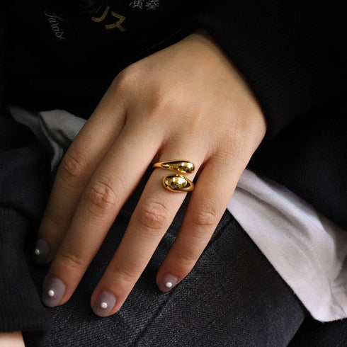 Water drop minimalist adjustable ring Gold Vermeil - Zafari Studio Jewelry
